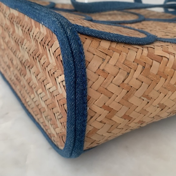 Poolside Designer Denim Scallop Straw Tote Medium - Picture 8 of 11